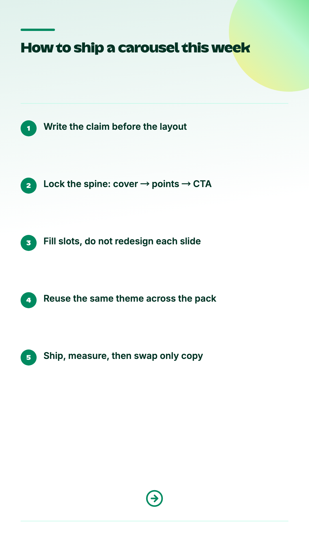 Five-Step How-To List — Quiet Ledger carousel template preview