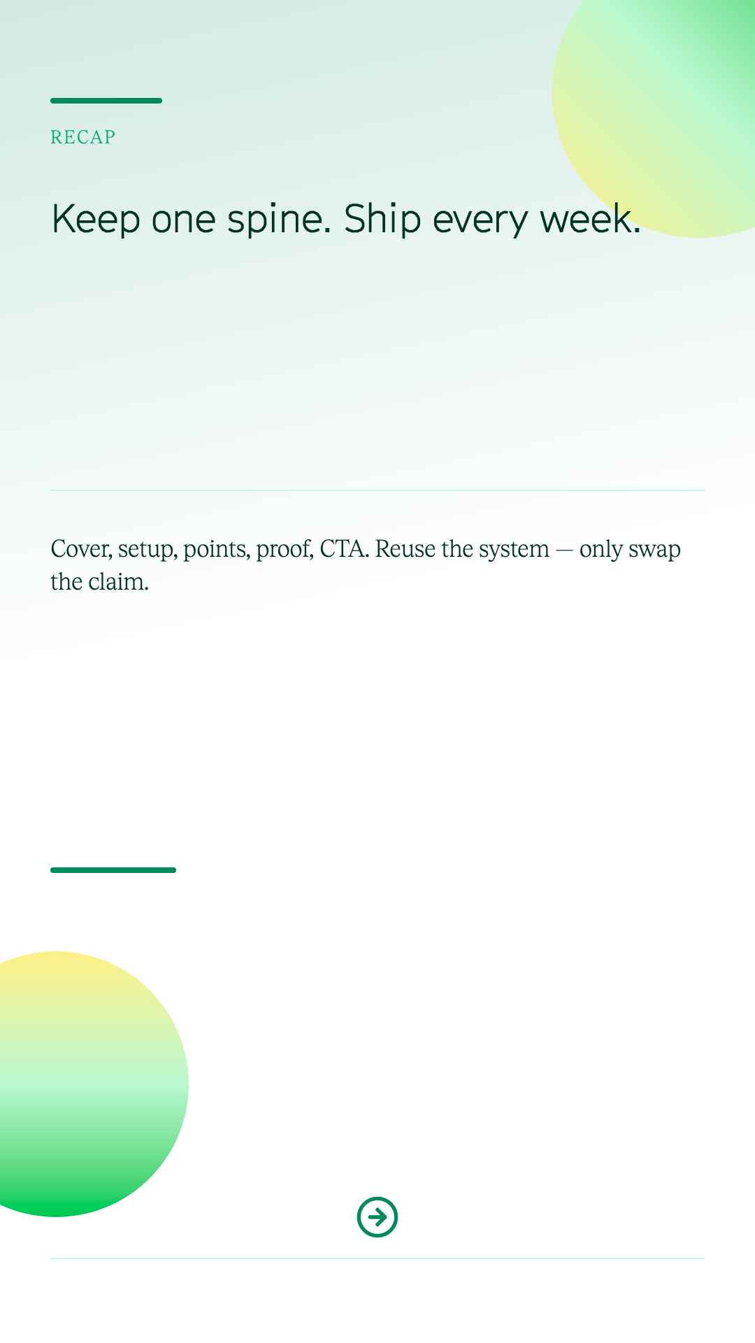 Closing Recap Summary — Quiet Ledger carousel template preview